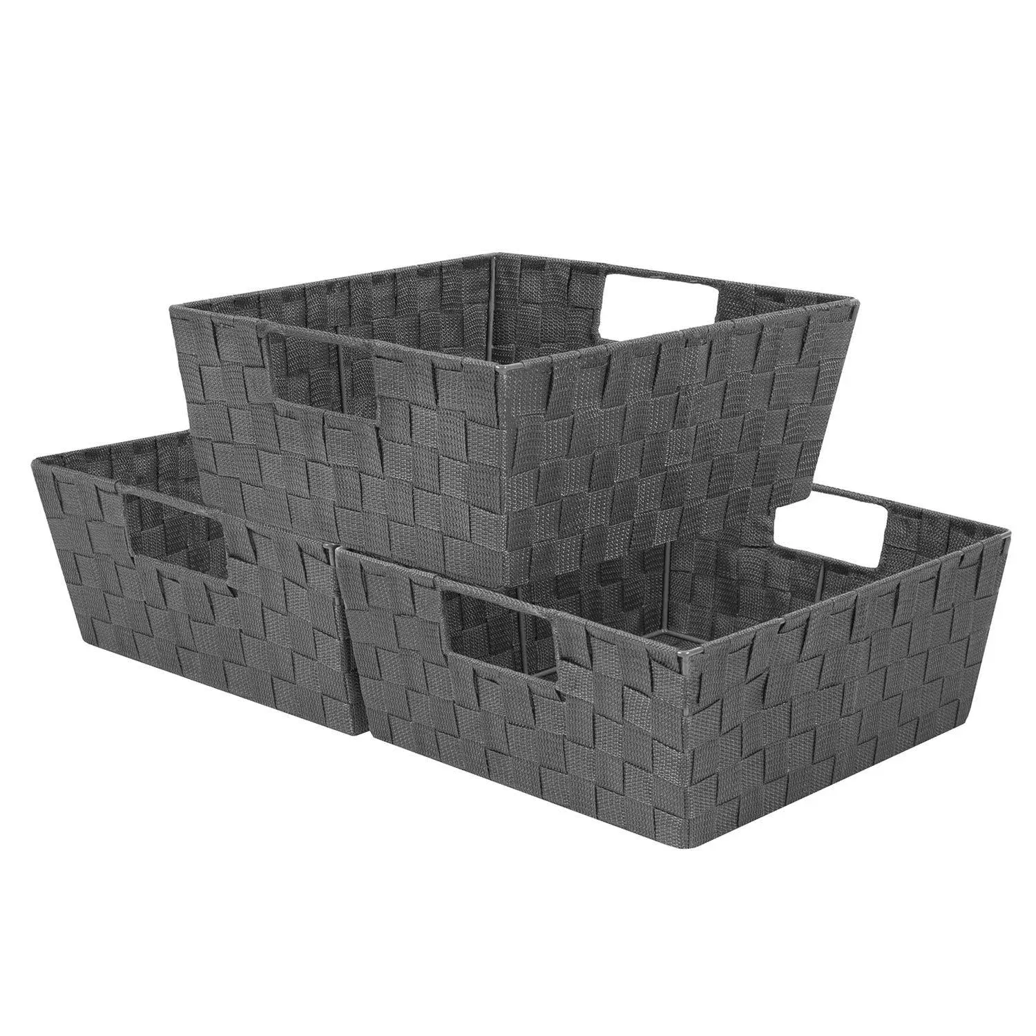 Sorbus Woven Basket Set with Built-in Carry Handles - Gray, Rectangular