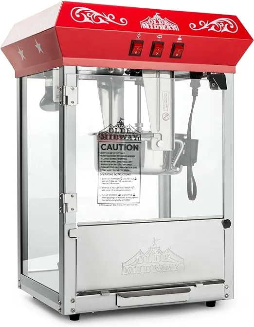 850 W 10 oz. Red Bar Style Popcorn Machine