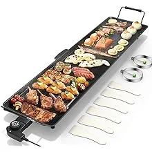 Costzon 35" Electric Griddle Teppanyaki Grill BBQ, Nonstick Extra Large Griddle Long Countertop Grill with Adjustable Temperature & Drip Tray, Indoor Outdoor Cooking Plates for Pancake Barbecue