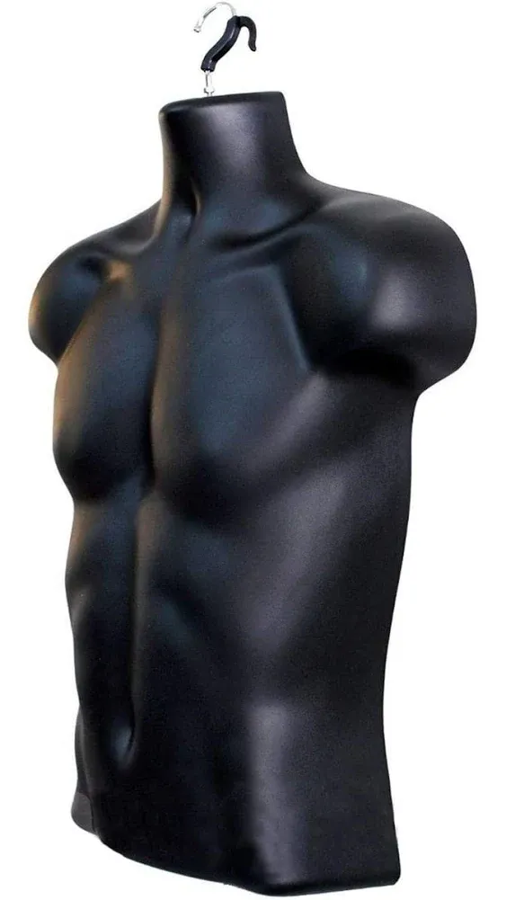 Male Mannequin Torso with Stand Dress Form Tshirt Display Countertop Hollow Back