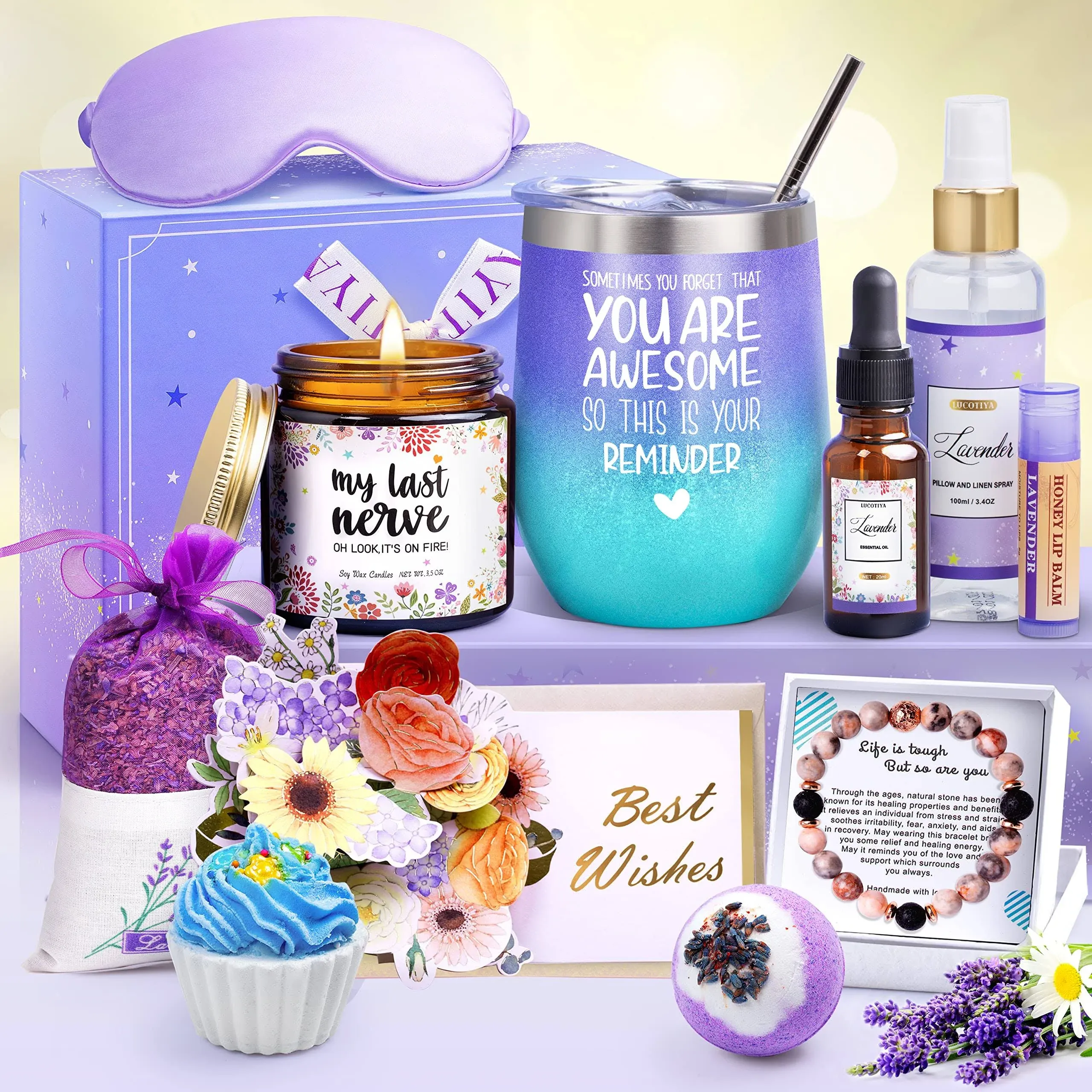 Gifts for Women, Birthday Gifts for Women Self Care Package Gifts for Women Pamper Gifts Baskets for Women Her,Friends,Mom,Wife 11 Pcs Lavender