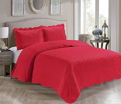 Home Linen 3 Piece King/Californi<wbr/>a King Over Size Embossed Solid Red Coverlet...