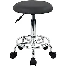 Swivel Rolling Stool with Footrest Height Adjustable PU Leather Office Stool Chair for Bedroom Shop Counter Salon Vanity Spa Massage Beauty Desk Small (Grey)