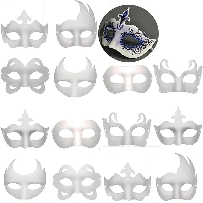 14 PCS White Masquerade Masks DIY Paper Half Face Mardi Gras Mask... 