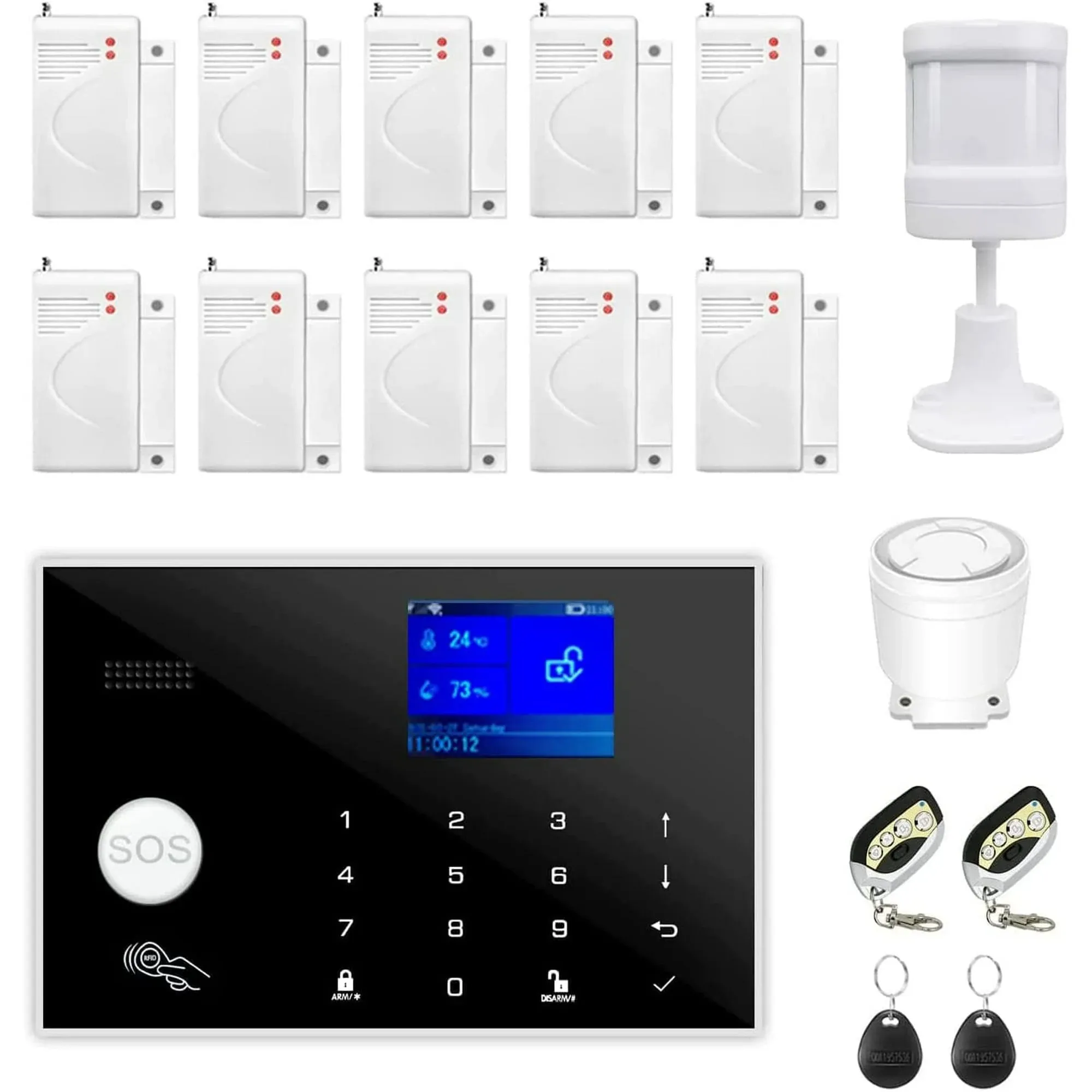 WiFi and GSM Home Security Alarm System, Door/Window Sensor (x10) Motion Detector (x1) with Smart Life and Tuya App Alert, Works with Google Assistant and Alexa