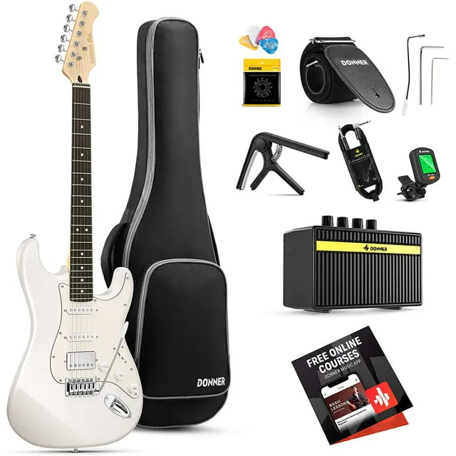 Donner DST-152R Electric Guitar, 39" Beginner Electric Guitar Kit, HSS Pickup with Coil Split, Guitar Starter Set with Amp, Bag, All Accessories,