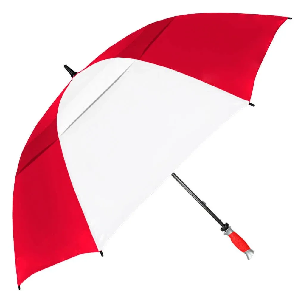 The Typhoon Tamer 62 Inch Vented Windproof Double Canopy Large Golf Umbrella for Rain & Wind, Strong Fiberglass Oversized Lightweight Professional Quality Golfers Umbrella for Men & Women, Red/White