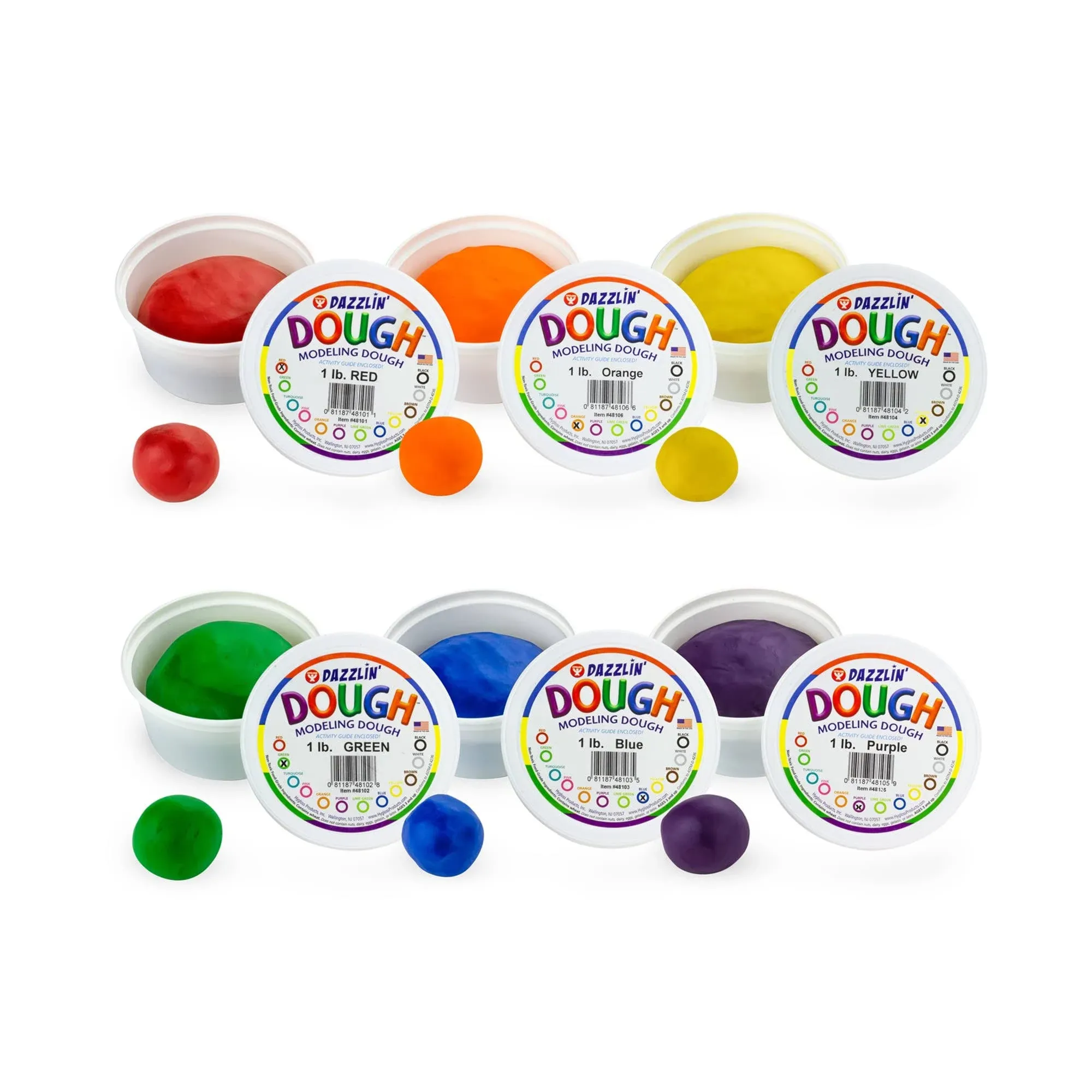 Hygloss Products Dough, Safe & Non-Toxic Modelling Dough for Arts & Crafts, Learn, Unscented, 1lb. of 6 Colors, 6 lb. Total