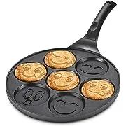 Clockitchen Pancake Pan Nonstick Griddle Pancake Maker Mini Pancake and 7 Smiling Face Cups Pan Breakfast Crepe for Kids, Black