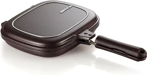 Happycall Titanium Nonstick Double Pan, Omelette Pan, Flip Pan, Square, Dishwasher Safe, PFOA-free, Brown (Jumbo Grill)