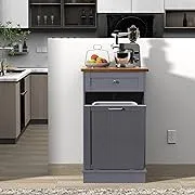 TOLEAD Tilt Out Trash Cabinet,Antique-Style Beadboard Kitchen Island with Solid Wood Tabletop & Drawer, Pet Proof Trash Can, Wood Laundry Cabinet (Grey)TOLEAD Tilt Out Trash Cabinet,Antique-Style Beadboard Kitchen Island with Solid Wood Tabletop & Drawer