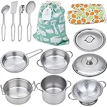 Play Pots and Pans Toys for Kids - Kitchen Playset Pretend Cookware Mini Stainless Steel Cooking Utensils Development Toys for Toddlers & Children