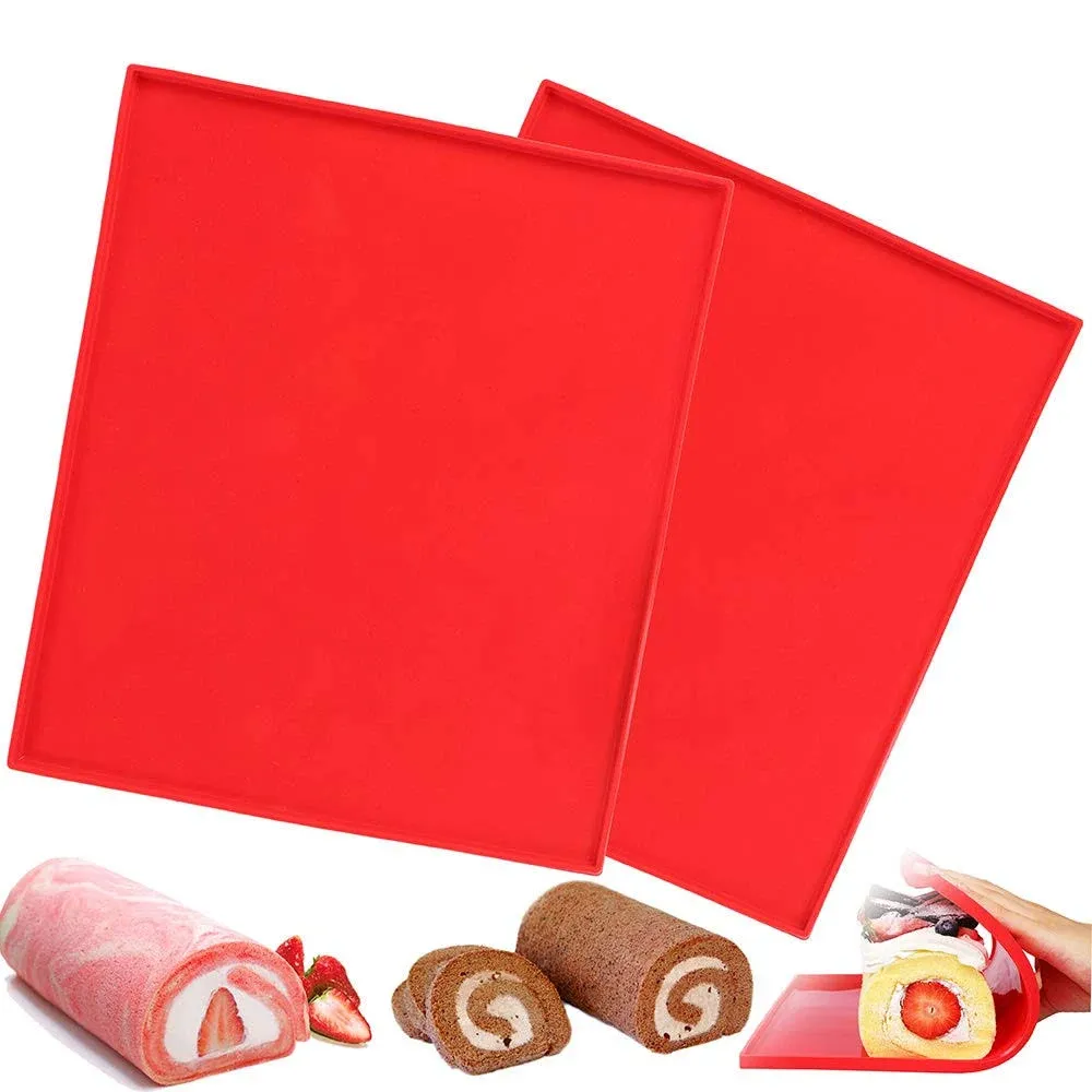 2 Pcs Swiss Roll Cake Mat Flexible Baking Tray Jelly Roll Pan Silicone Cookies Mold Bakeware