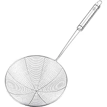 RJ Legend Stainless Steel Kitchen Accessory Utensils Set - Spider Wired Pasta & Noodle Spoon, Fine Mesh Strainer for Cooking, Anti-Grease Fry Away Ladle, Solidifier Pot, Fat Separator, 7 - Inches