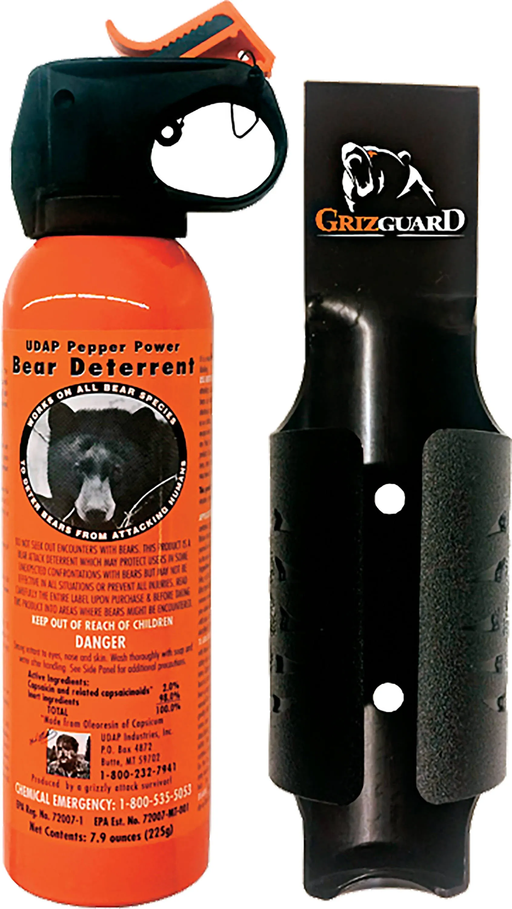 UDAP Pepper Power Bear Spray Self Defense Deterrent with Griz Guard Holster for Camping, Hiking, Fishing, Powerful Blast Pattern, 30 ft Fog Barrier, 12SO, 7.9 oz