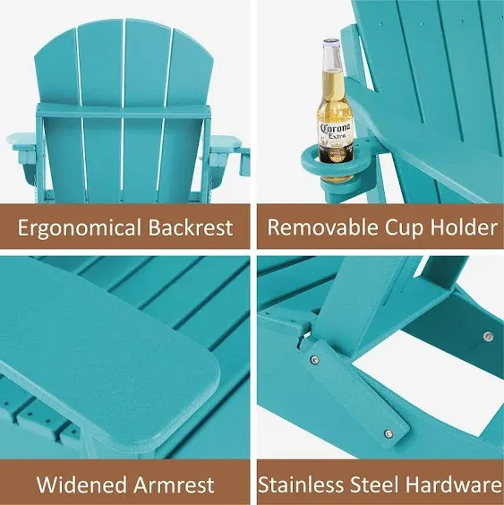 ABCPATIO Folding Plastic Adirondack Chair Outdoor Weather Resistant Adirondack Chairs with Cup Holder