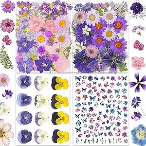 31 Types 143PCS Purple Dried Pressed Flowers with Butterfly Stickers - Youthbro Real Nature Flowers Set for Resin DIY Jewelry Candle Soap Vase Making Nail Card Scrapbook Art Craft Floral Decors