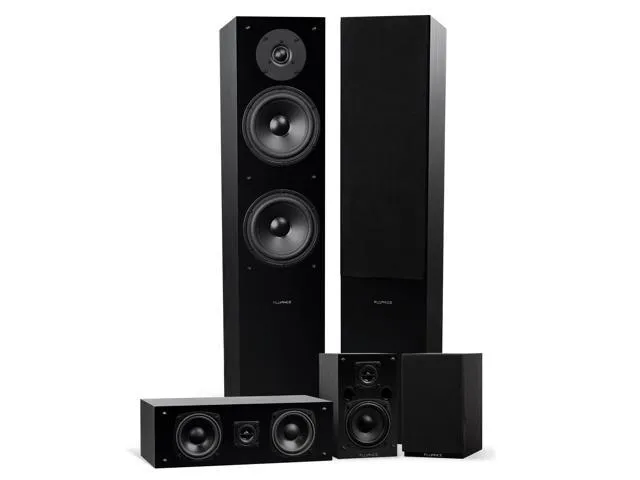 Fluance Elite High Definition Surround Sound Home Theater 5.0 Channel Speaker System Including Floorstanding Towers, Center Channel and Rear Surround Speakers - Black Ash (SXHTB-BK)