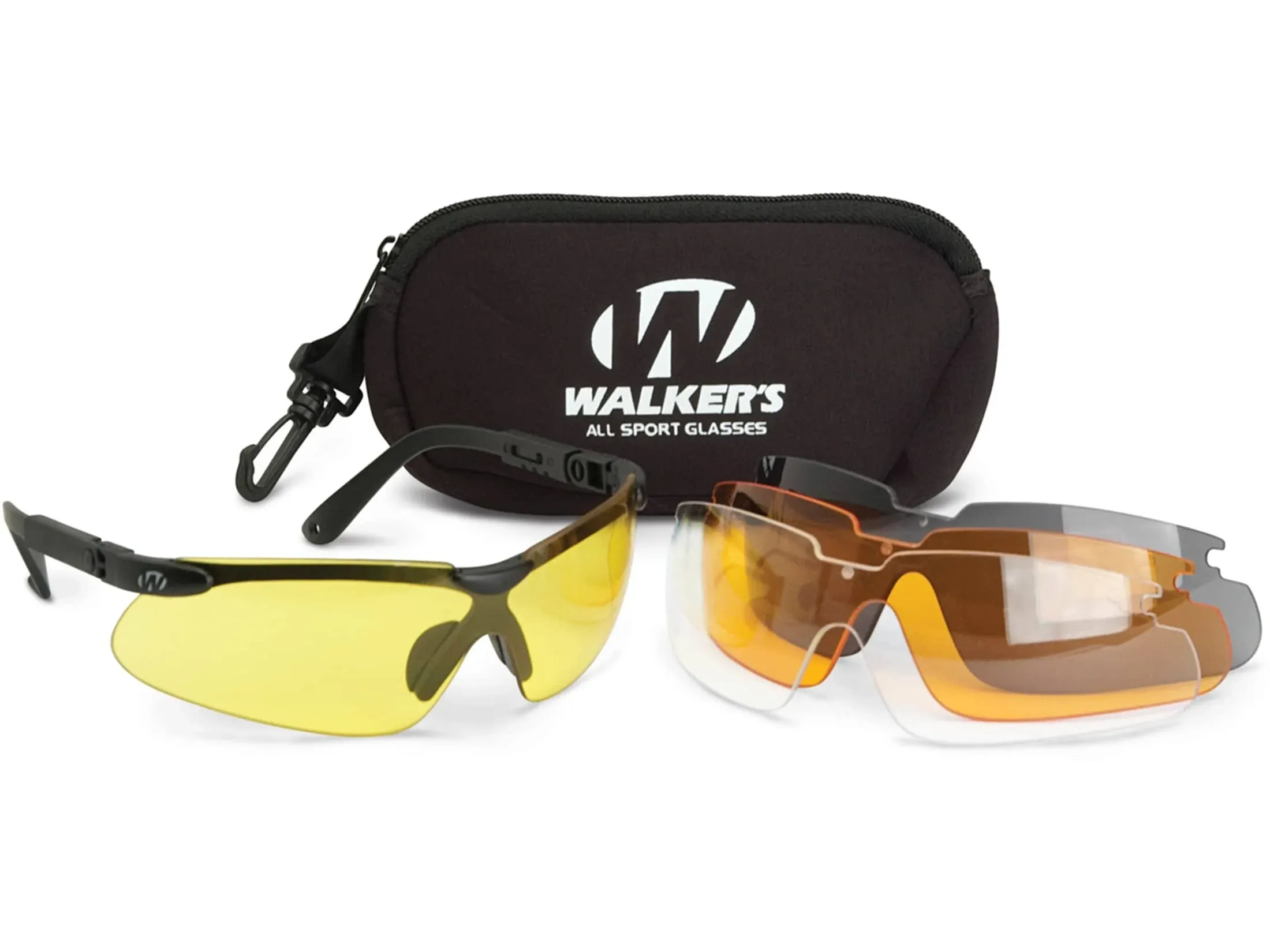 Walker's Sport Glasses with 4 Interchangeable Lens, Impact-Resistant Durable Hunting Shooting Eye Safety Combo Kit - Includes Storage Pouch, Sleeve & Weatherproof Case