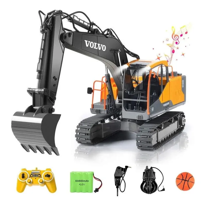 Double E Volvo RC Excavator 3 in 1 Construction Truck Metal Shovel and Drill 17 ...