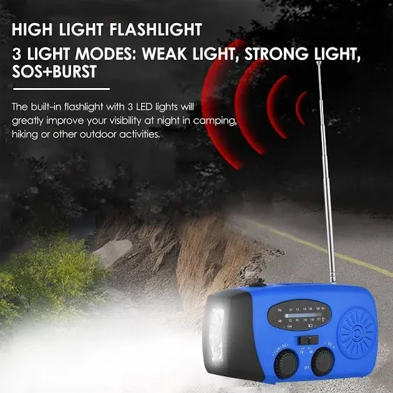 Emergency Hand Crank Radio with LED Flashlight for Emergency, AM/FM NOAA Portable ...