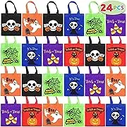 JOYIN 24pcs Halloween Non-Woven Treat Bags, 9" Goodie Totes Bags with Handles, Halloween Candy Bags for Kids Trick or Treating, 6 Cute Designs Gift Bags Party Favor Supplies