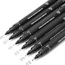 Uni Pin Drawing Pens/6 Assorted Tip Sizes, Uni Pin Technical Fineliner Pens, Pack of 6 Assorted Tip Sizes, Black Ink