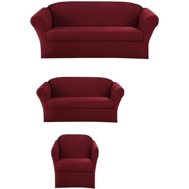 Sapphire Home 3-Piece Couch Cover Set, Sofa, Loveseat, and Arm Chair Slipcovers, Form fit Stretch, Wrinkle Free, Furniture Protector, Sofa Covers for Living Room, Polyester Spandex (Burgundy)