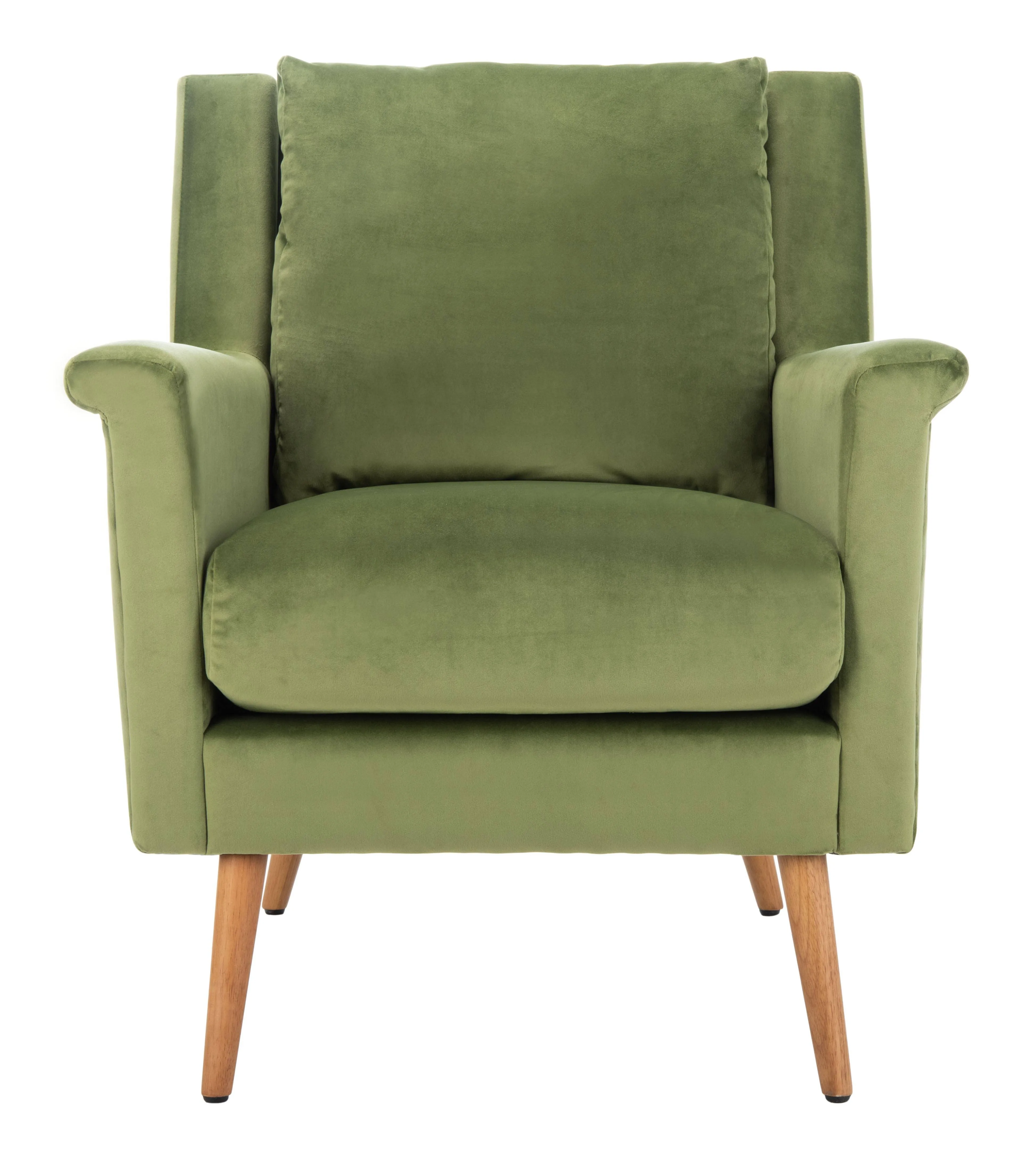 Safavieh Home Astrid Mid-Century Olive Velvet and Natural Arm Chair