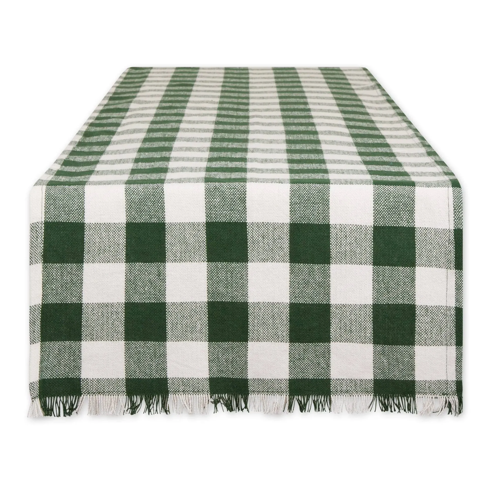 DII Heavyweight Fringed Check Tabletop Collection, Table Runner, 14x108, Natural