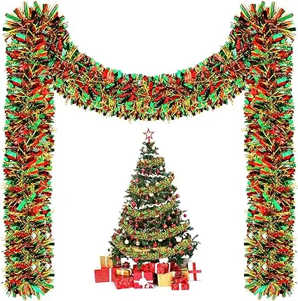 Riceshoot 131.23 ft Christmas Tinsel Garland Metallic Tinsel Twist Garland Bulk Christmas Tree Decorations Christmas Tinsel Glittering Hanging Garlands for Xmas Party Decor (Maple Leaf Red)