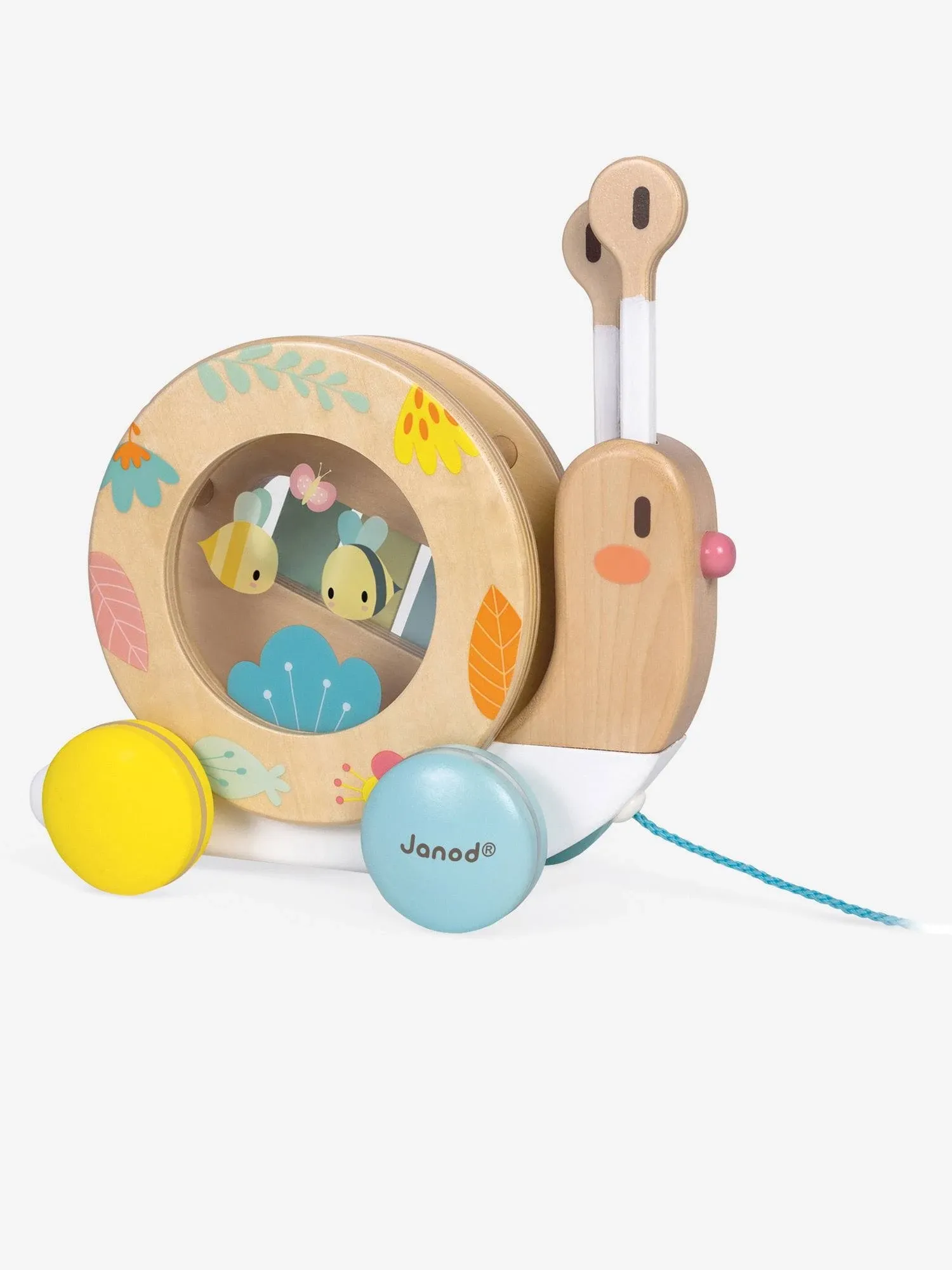 Janod Pure Pull Along Snail - Wooden 2-in1 Musical Toy - Ages 1+ - J05159