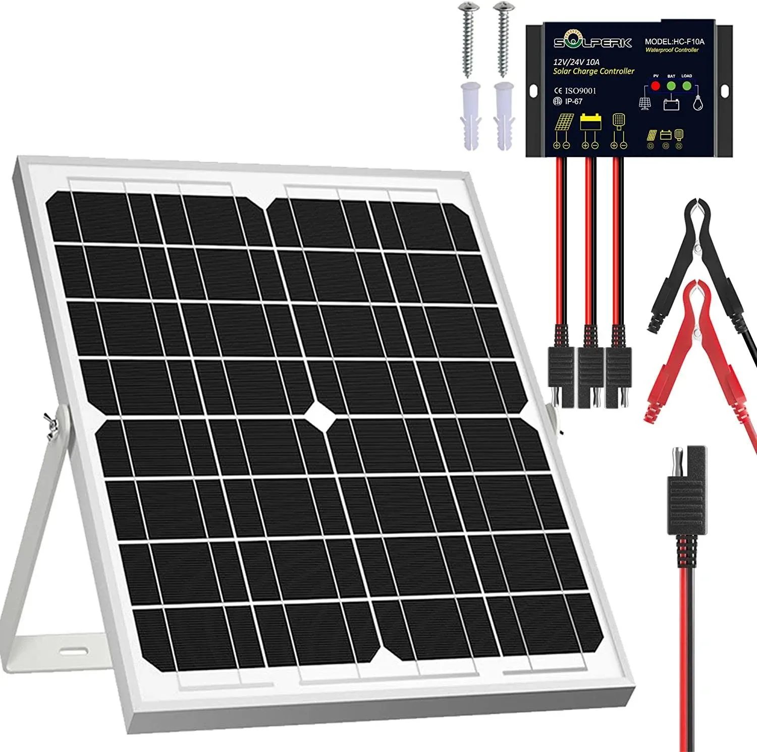 SOLPERK 10W Solar Panel Solar Battery Charger 12V Solar Panel Kit + MPPT Charge Controller, Suitable for Automotive, Motorcycle, Boat, ATV, Marine, RV, Trailer, Snowmobile, Off Grid System