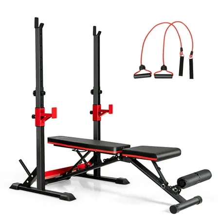 Goplus Adjustable Olympic Weight Bench Press Set with Barbell Rack for - See ...