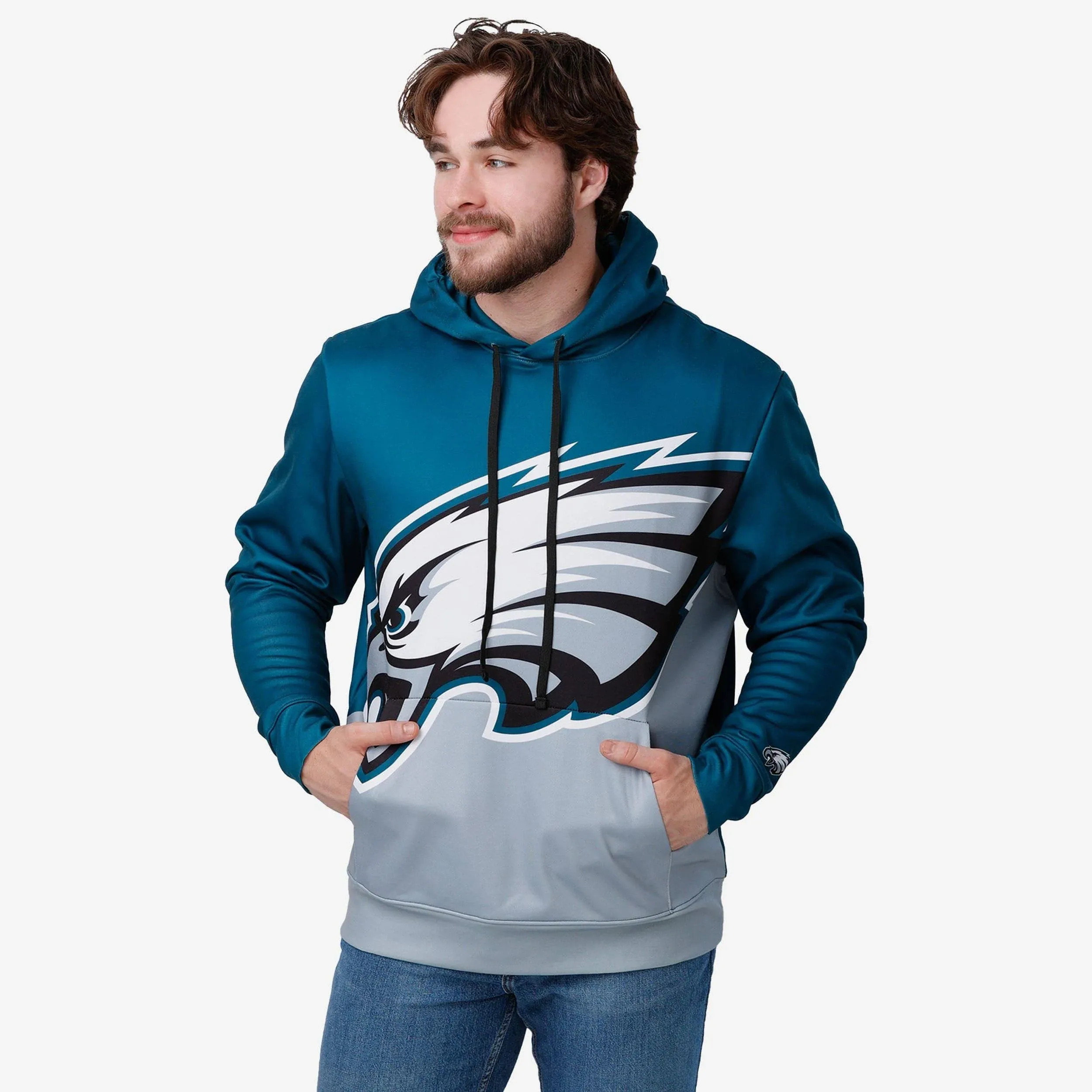 Philadelphia Eagles NFL Colorblock Cropped Big Logo Hoodie