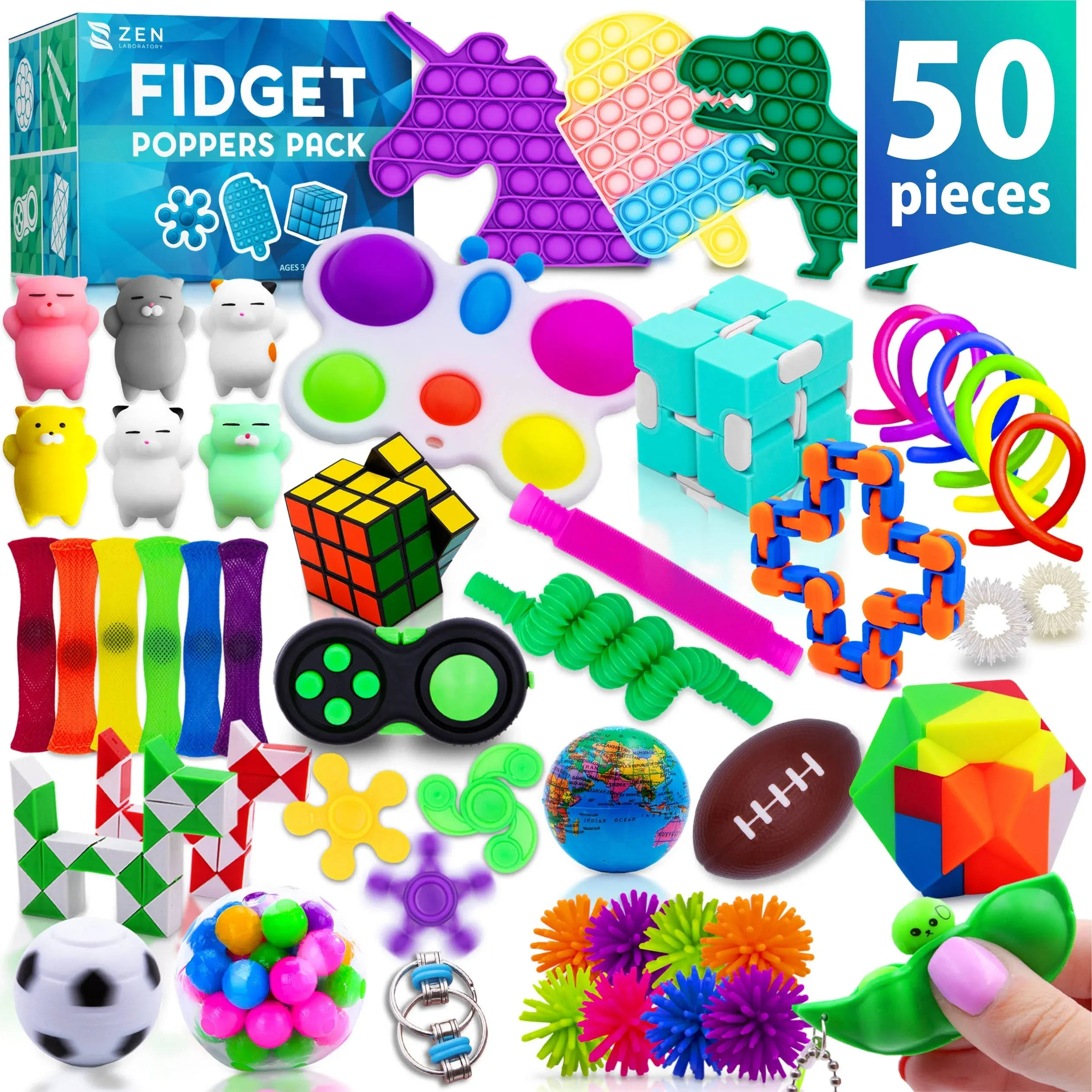 50 Pcs Fidget Toys Pack - Kids Stocking Stuffers Gifts for Kids, Party Favors - Adults Stress Relief Sensory Toy - ADHD Toys Bulk for Classroom Treasure Box Prizes - Pop Its