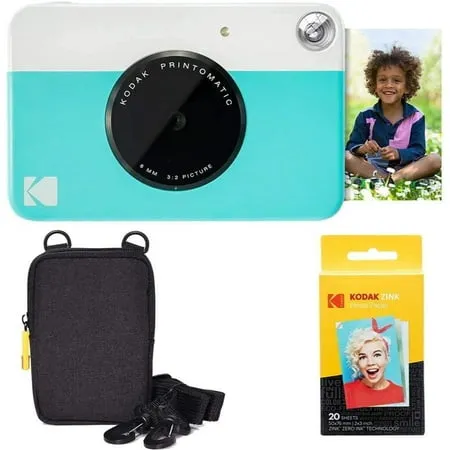 Kodak Printomatic Instant Camera (Green) Gift Bundle + Zink Paper (20 Sheets) + Deluxe Case + 7 Fun Sticker Sets + Twin Tip Markers + Photo Album.