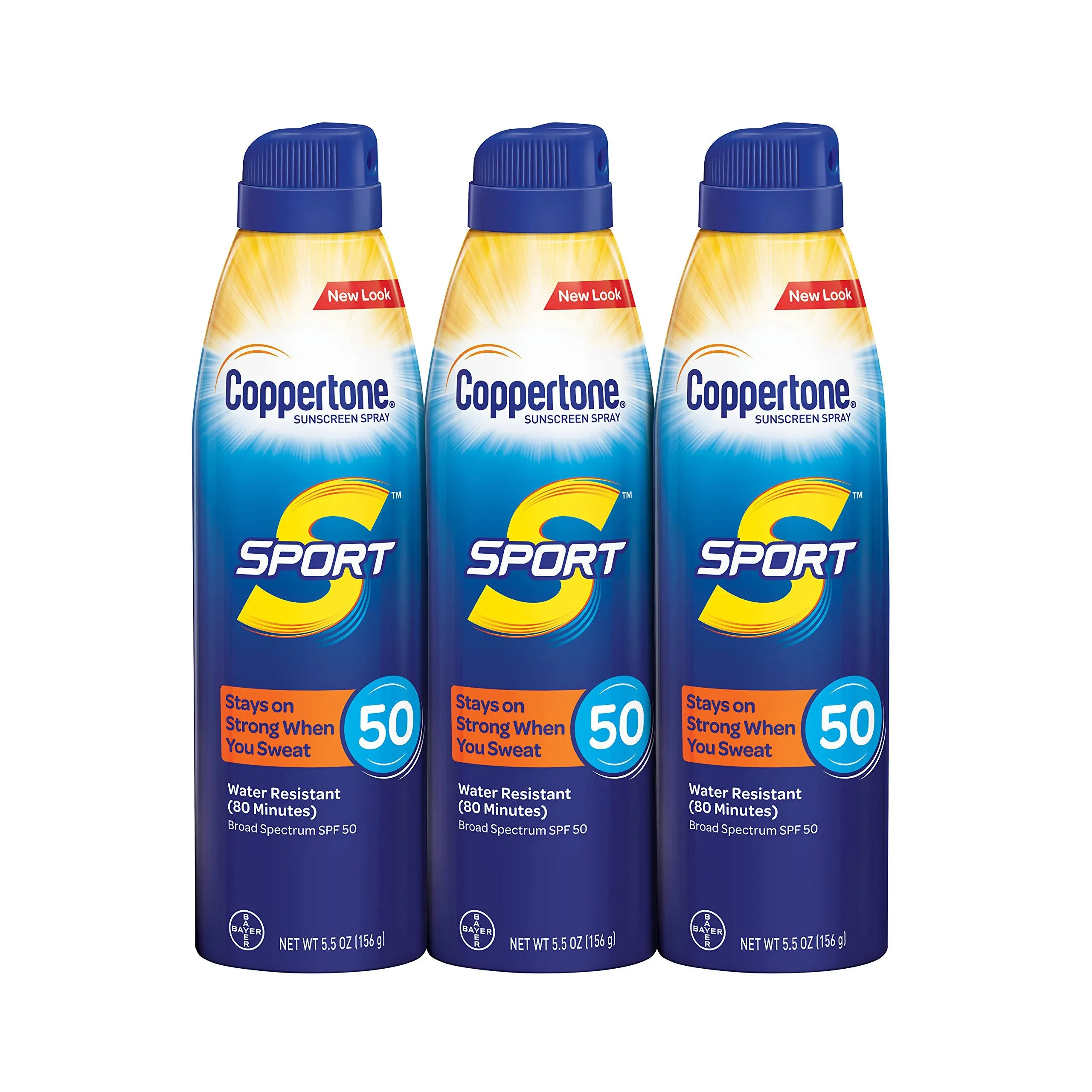 Coppertone SPORT Sunscreen Spray SPF 50, Water Resistant Spray Sunscreen, Broad Spectrum SPF 50 Sunscreen Pack, 5.5 Oz Spray, Pack of 2