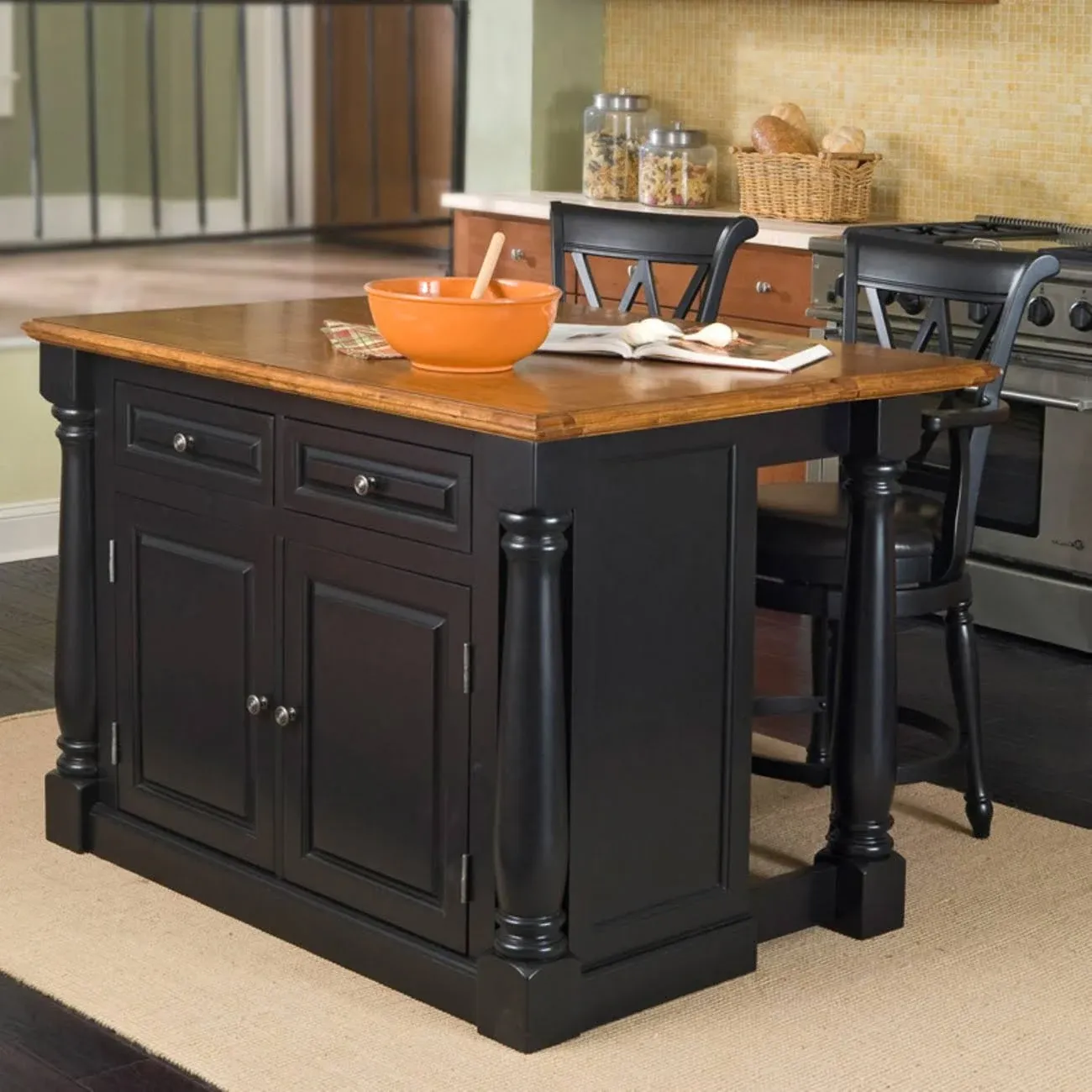 Monarch Black/Distressed Oak Kitchen Island by Home Styles