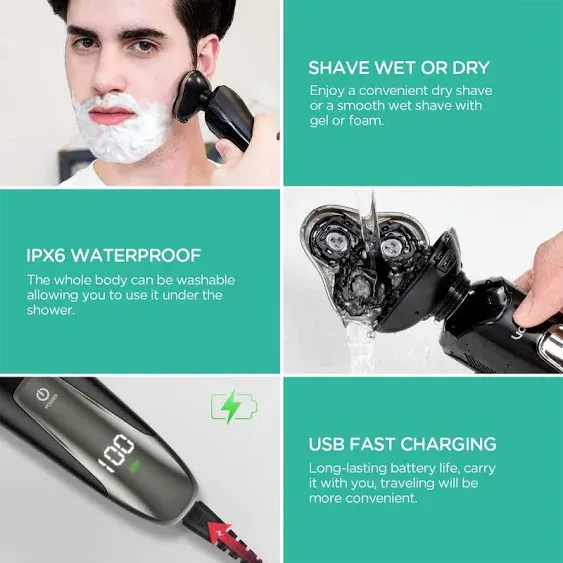 VOYOR Electric Razor for Men Cordless Shavers for Shaving with face sideburn Nose Ear Hair ​Rechargeable Wet Dry Waterproof TX410 New (New Version-Blue)