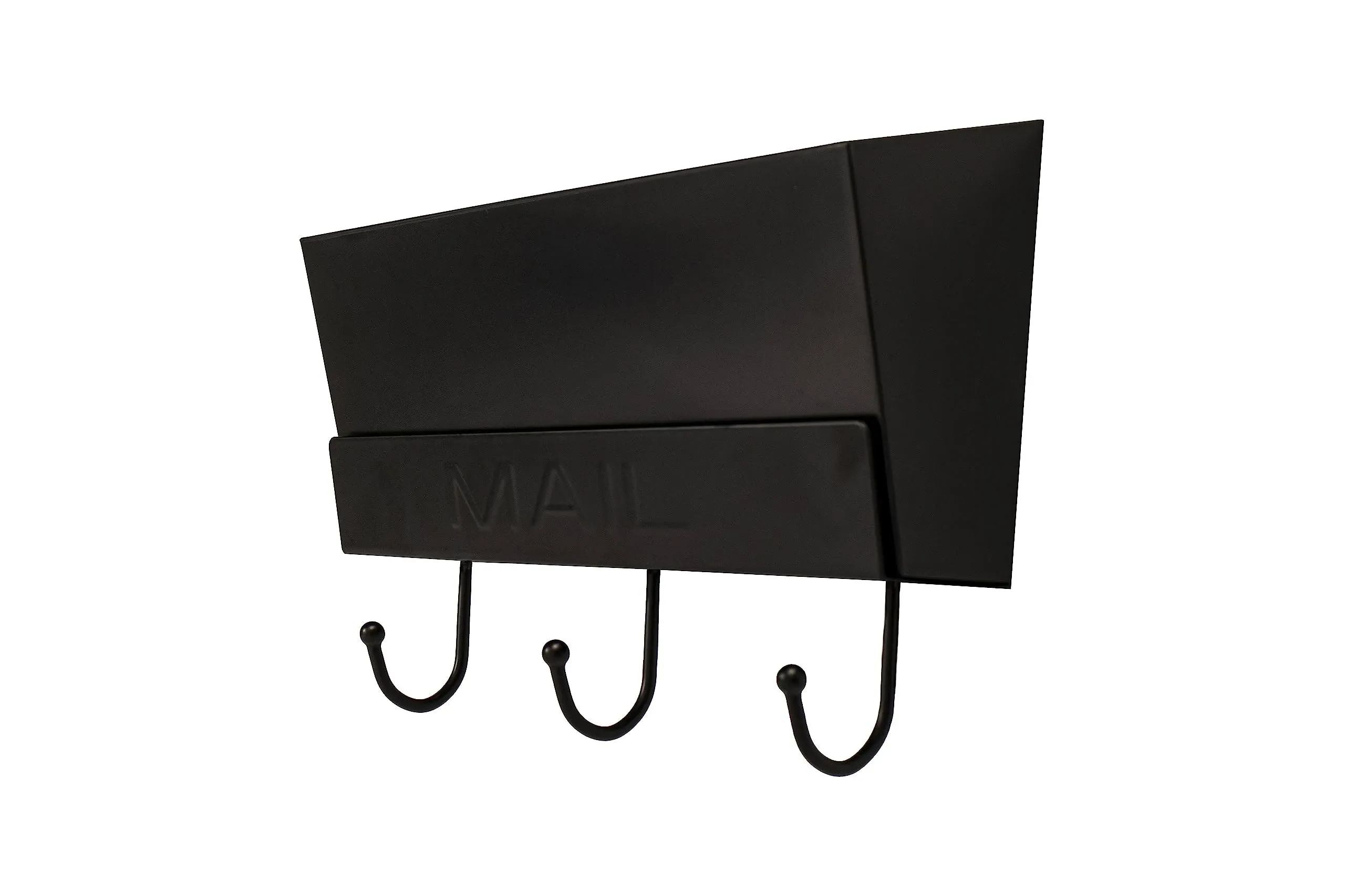 FantasHome Metal Hook Rack with 3 Hooks and Plastic Mail Holder Storage Basket on The Wall for Entryway(Black)