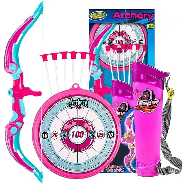 Toysery Kids Archery Set with LED Flash Lights, Toy Bow and Arrow Set for 6-8 Years Old Boys, Includes Archery Bow, 6 Archery Arrows, Target, Quiver - Great for Youth Practice