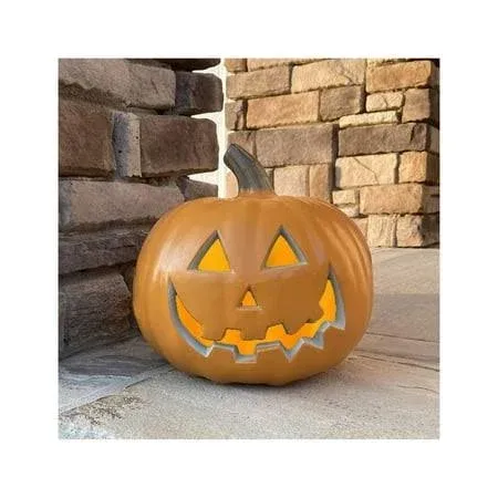 Halloween Pumpkin JackoLantern - Jack O Lantern Decorations for Halloween - Round Lightened Pumpkin for Front Porch, Party, Front Door, Fireplace Mantle Decorations, 9in Smile