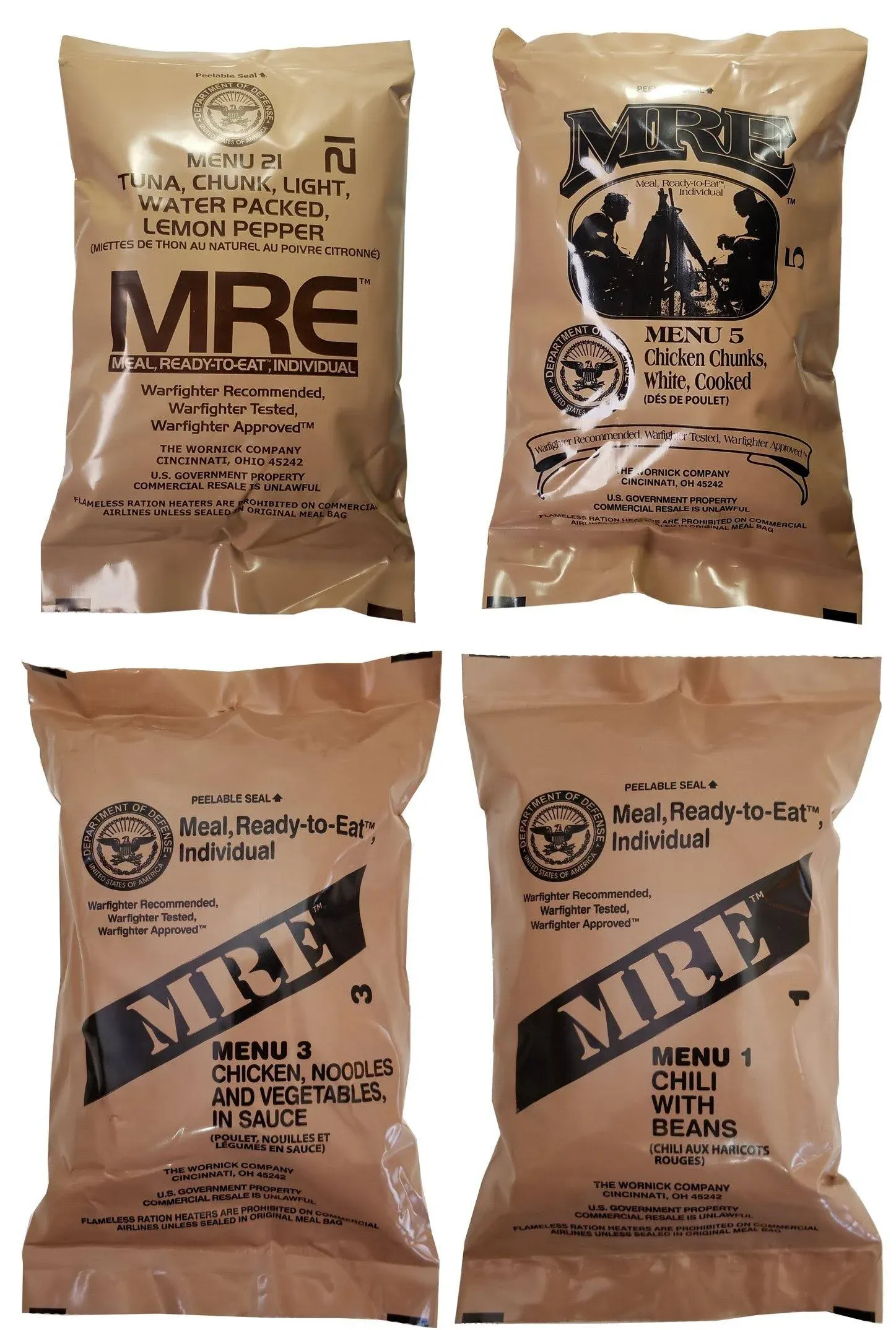 Ultimate MRE, Pack Date Printed On Every Meal - Meal-Ready-To-Eat. Inspected Certified by Western Frontier. Genuine Mil Surplus. 4-Pack