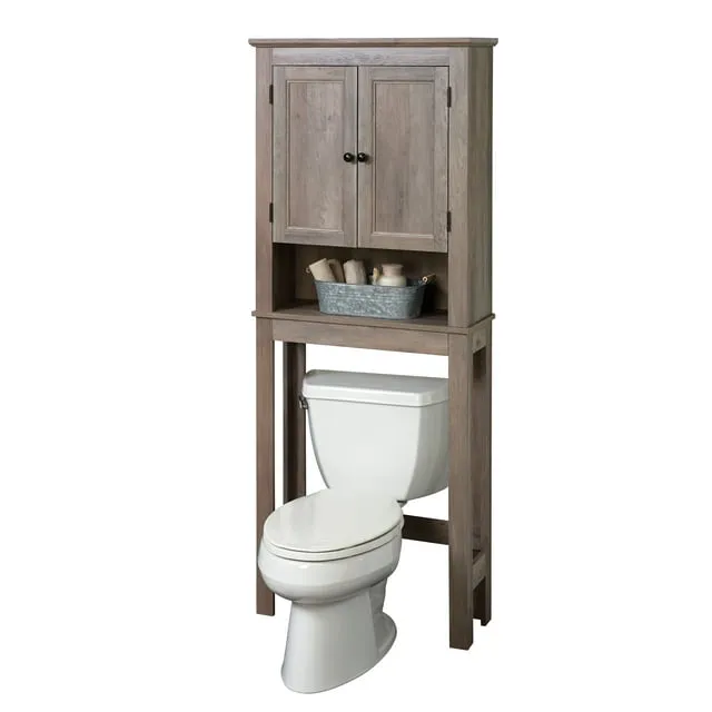 Zenna Home Custom Suite Over The Toilet Storage, 2-Door Bathroom Spacesaver, Cabinet with 3 Tiers of Storage, Distressed Gray