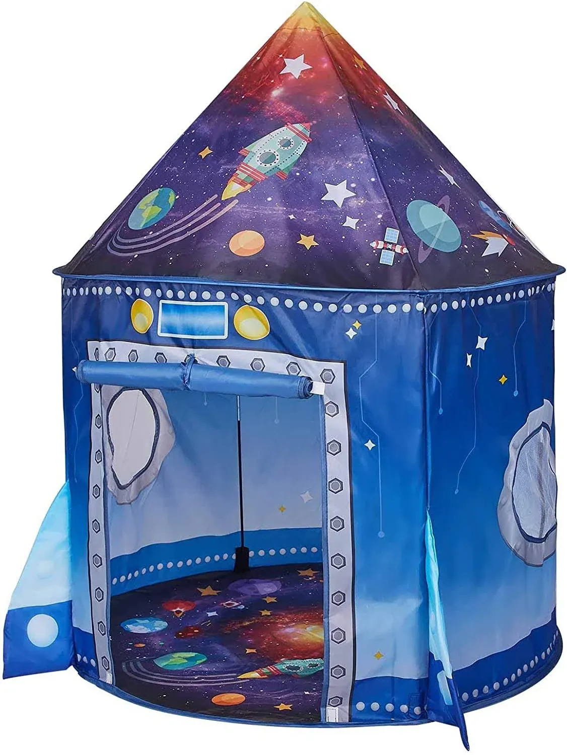 Welltop Rocket Ship Play Tent for Kids, Astronaut Spaceship Space Themed Pretend Playhouse Indoor Outdoor Games Party Children Pop Up Foldable Tent Birthday Toy for Boys Girls Toddler Baby