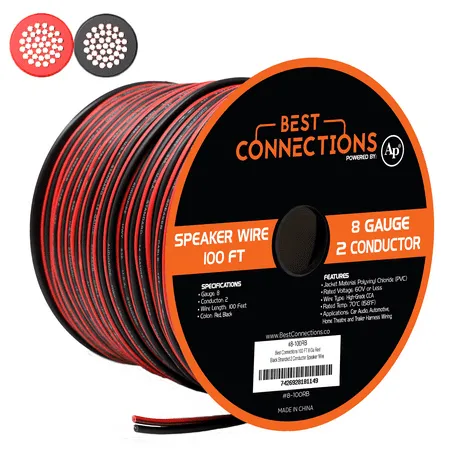 Audiopipe 8 Gauge Speaker Wire 100&#039; Red/Black Cable8-100Blk