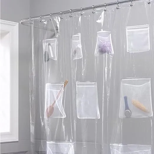 Plutreas Shower Curtain Liner with 9 Pockets, 72in x 72in (Clear)