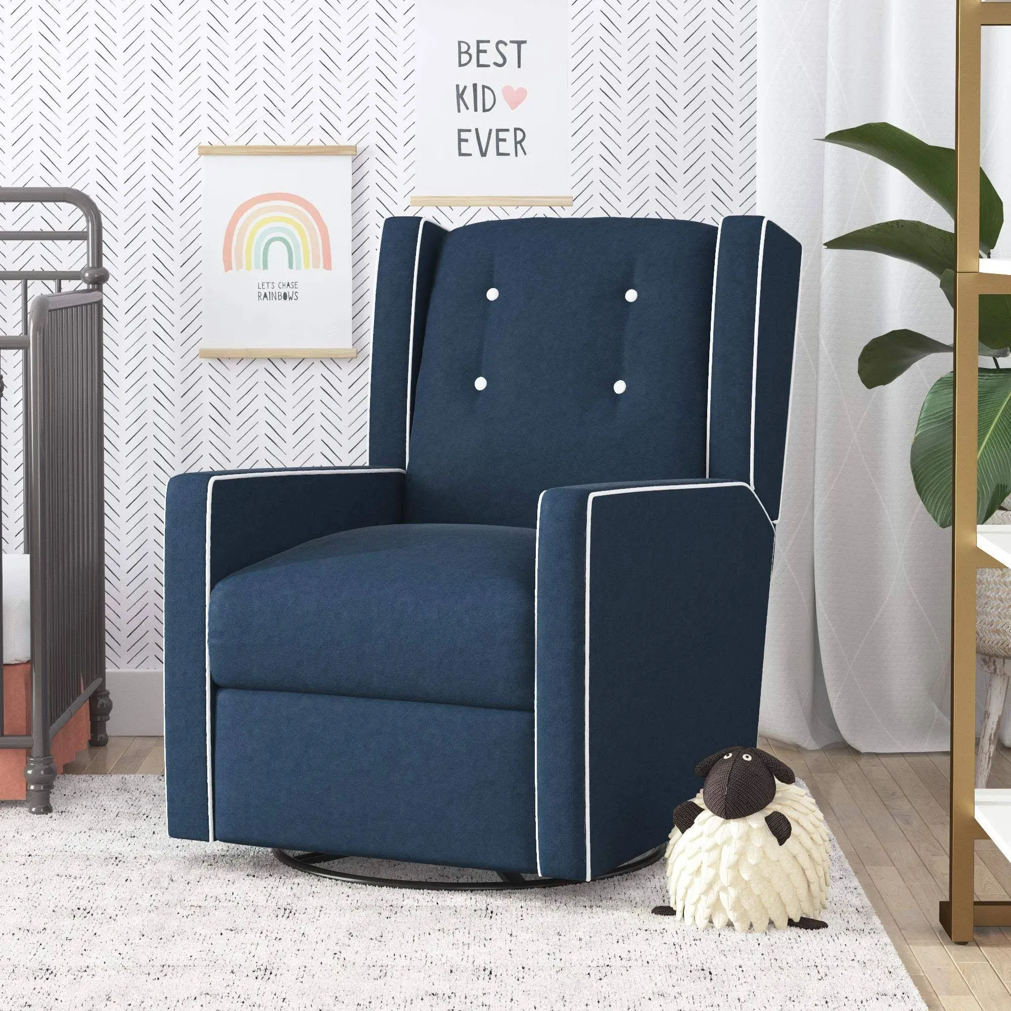 Baby Relax Mikayla Swivel Glider Chair, Nursery Room, Dark Blue Recliner