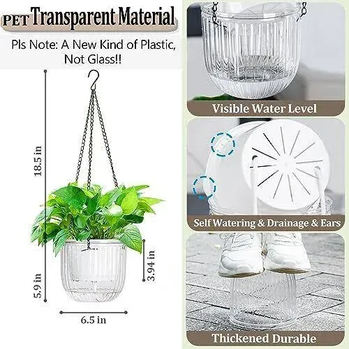 Melphoe 2 Pack Self Watering Hanging Planters Indoor Hanging Flower Pots, 6.5...